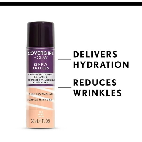 CoverGirl & Olay Simply Ageless 3-in-1 Liquid Foundation, Matte Finish, Hyaluronic & Vitamin C Formula, Cruelty Free, Classic Ivory, 1 Count - Image 6