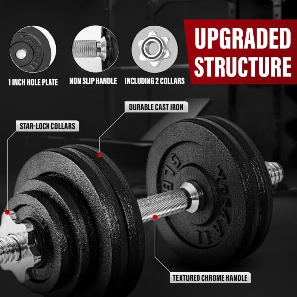 Yes4All Old School Adjustable Dumbbell Set with Weight Plates, Star Lock Collars/Connector, 40lbs to 200lbs Adjustable Weight Plates Set - Image 5