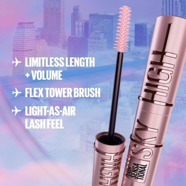 Maybelline Lash Sensational Sky High Washable Mascara Makeup, Volumizing, Lengthening, Defining, Curling, Multiplying, Buildable Formula, Very Black, 1 Count - Image 4