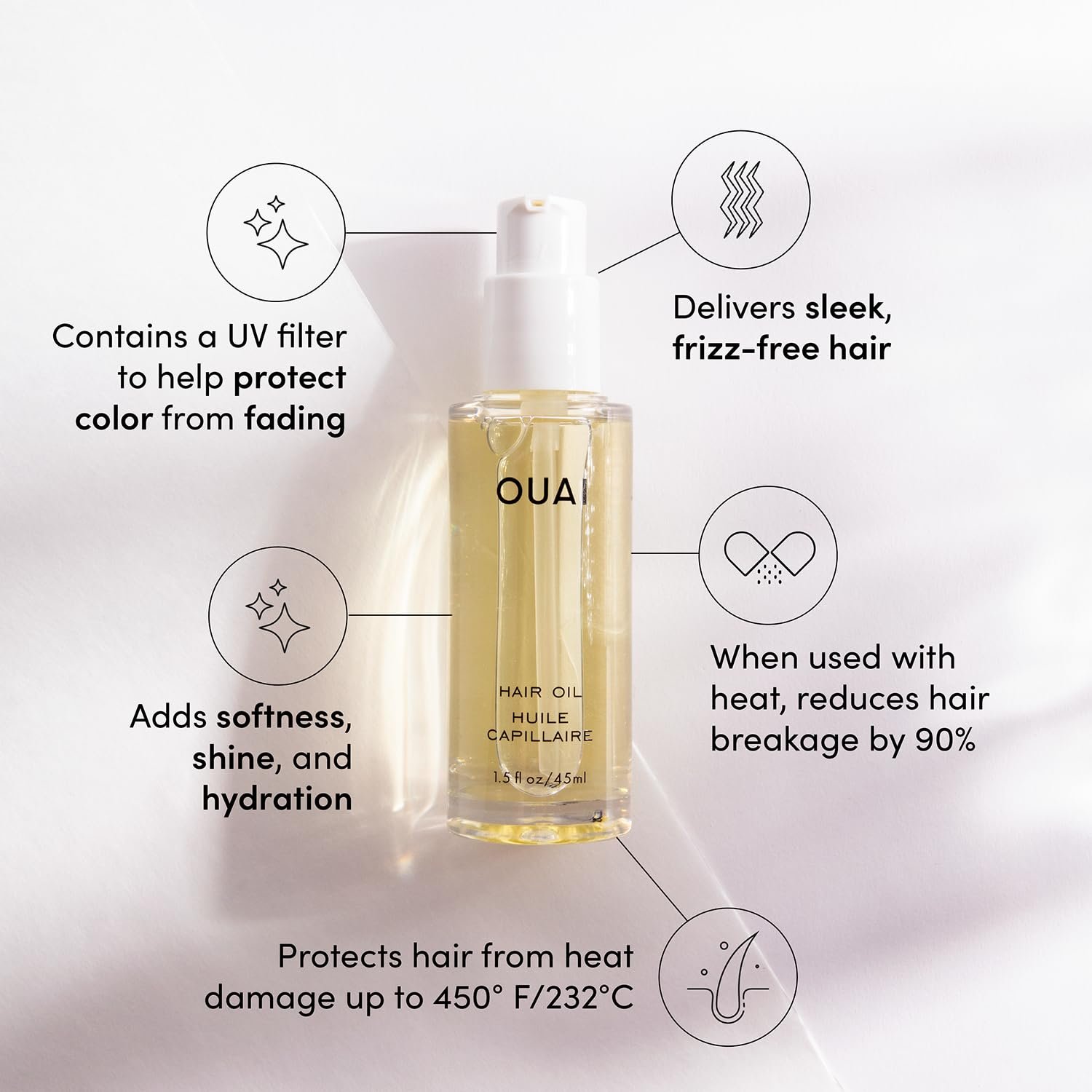 OUAI Hair Oil - Hair Heat Protectant Oil for Frizz Control - Adds Hair Shine and Smooths Split Ends - Color Safe Formula - Paraben, Phthalate and Sulfate Free (1.5 oz) - Image 3