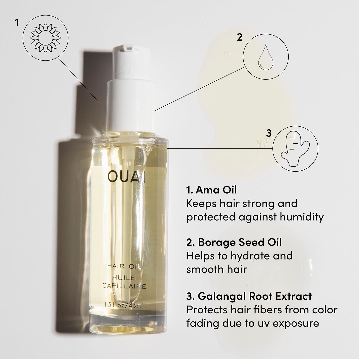 OUAI Hair Oil - Hair Heat Protectant Oil for Frizz Control - Adds Hair Shine and Smooths Split Ends - Color Safe Formula - Paraben, Phthalate and Sulfate Free (1.5 oz) - Image 4