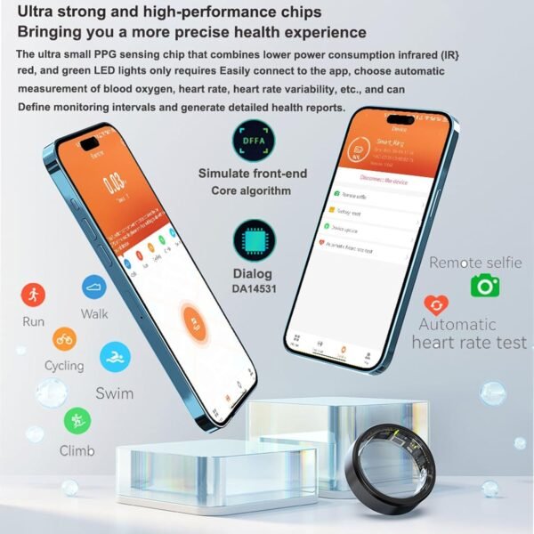 Smart Ring Fitness Tracker for Men Women, Health Sleep Heart Rate Blood Oxygen Tracker Smart Ring with Wireless Charger Box, IP68 Waterpro of Bluetooth Tracker Rings (Golden# 11) - Image 7