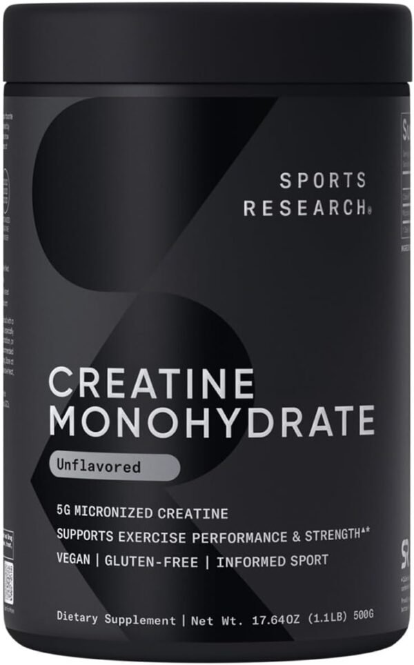 Sports Research Creatine Monohydrate - Gain Lean Muscle, Improve Performance and Strength and Support Workout Recovery - 5 g Micronized Creatine - 1.1LBS - Image 2