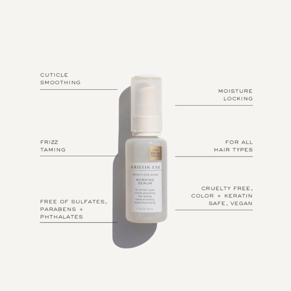 Kristin Ess Hair Weightless Shine Working Hair Serum for Dry Damaged Hair - Frizz Taming, Anti Breakage, Moisture Locking + Shine Enhancing - Color + Keratin Safe, 1.7 fl. oz. - Image 6