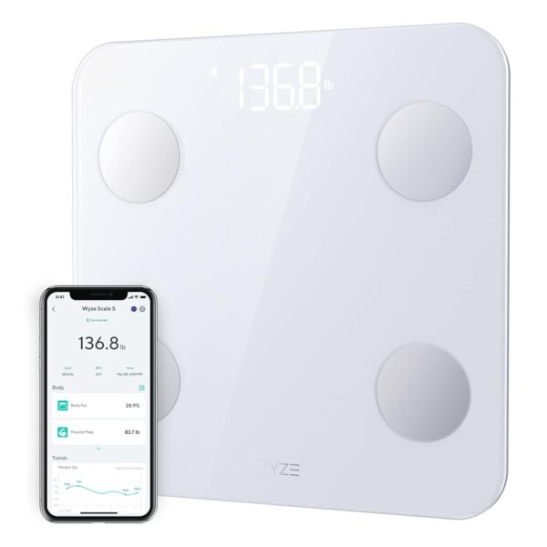 Wyze Scale S, Scale for Body Weight, Digital Bathroom Scale for Body Fat, BMI, Muscle, and Heart Rate, Body Composition Analyzer with App, Batteries Included, Bluetooth, 400 lb, White - Image 2
