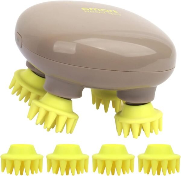 Electric Scalp Massager Portable Head Scratcher with Tissue Kneading Nodes with 4 Replacement Massage Heads - Image 2