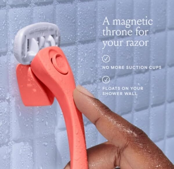 BilliE. Razors for Women Shave Kit – Women’s Razor + 4 x 5-Blade Razor Refills + Magnetic Holder – Coral - Image 4