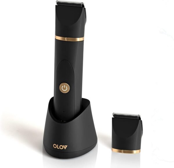 OLOV Electric Body Hair Trimmer for Men - Wet/Dry Body Shaver Groomer with 2 Repalcement Ceramic Blade, USB Recharge Dock & Nosetrimmer Head, Waterproof Male Hygiene Razor - Image 2
