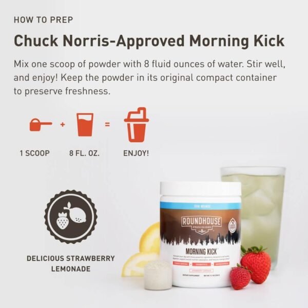 Morning Kick, Greens Superfood Powder Supplement with Ashwaganda, Collagen, Probiotics, Supports Energy Levels, 30 Servings (Strawberry Lemonade) by Chuck Norris - Image 7