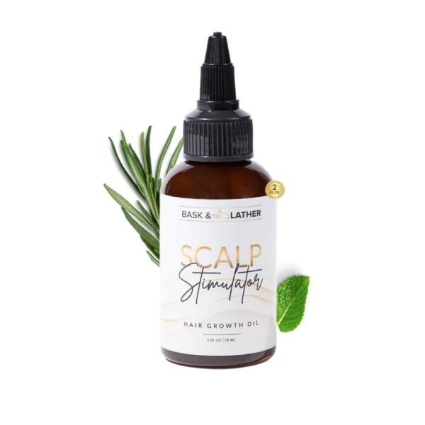 Bask & Lather Scalp Stimulator Hair Growth Oil, Cold Pressed Oils Including Mint and Rosemary Oil for Hair Growth, Grapeseed Oil, Organic Natural Leave in Hair Oil, All Hair Types, 2 Fl Oz - Image 2