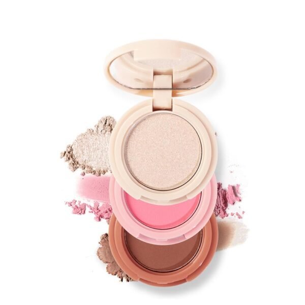 Blush and Highlighter Palette,3 in 1 Contour Palette,Cruelty-Free Matte Bronzer Powder,women's brightening pearlescent highlighter，Eyeshadow powder makeup set (03#) - Image 2