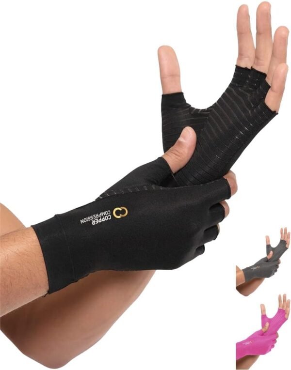 Copper Compression Arthritis Gloves | Fingerless Arthritis Carpal Tunnel Pain Relief Gloves For Men & Women | Hand Support Wrist Brace For Rheumatoid, Tendonitis, Swelling, Crocheting, Typing (M) - Image 2
