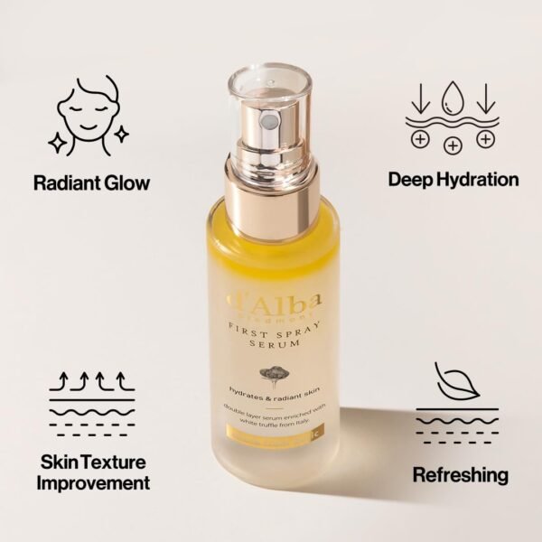d'alba Piedmont Italian White Truffle First Spray Serum, Vegan Skin Care, Hydrating Face Moisturizer, Glow Serum for Radiant Skin, Non Comedogenic, All In One Mist, Korean Skin Care (1.69 fl oz.) - Image 6
