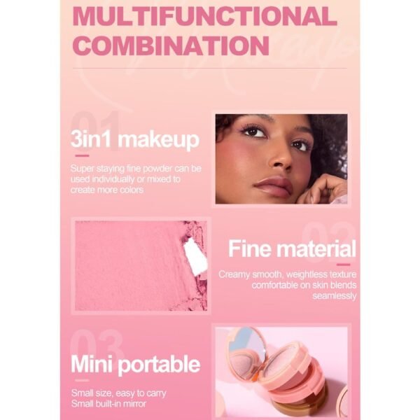 Blush and Highlighter Palette,3 in 1 Contour Palette,Cruelty-Free Matte Bronzer Powder,women's brightening pearlescent highlighter，Eyeshadow powder makeup set (03#) - Image 7