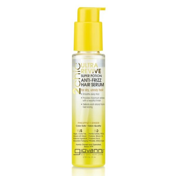 GIOVANNI 2chic Ultra-Revive Super Potion - Anti-Frizz Serum to Moisturize Dry, Unruly Hair, Enriched with Pineapple & Ginger, Works Great with Curly Hair, Color-Safe Hair Oil Serum - 2.75 oz - Image 2