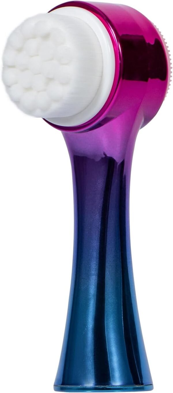 Face Brush 2 in 1, Silicone Facial Cleansing Exfoliating Brush Soft Bristles Pore Deep Cleansing Manual Dual Face Wash Scrub Brush for Massaging, Makeup Skincare Removal, Gradient Purple Blue - Image 2