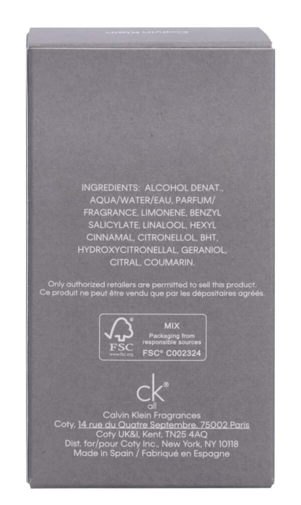 Calvin Klein CK All Eau de Toilette – Citrus Unisex Fragrance – With Notes of Bergamot, Grapefruit Flower, Rhubarb & Vetiver – Luxury Unisex Perfumes – Long Lasting Fragrance - Image 6