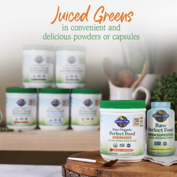 Garden of Life Raw Organic Perfect Food Energizer Juiced Green Superfood Powder - Yerba Mate Pomegranate, & Probiotics, Gluten Free Whole Food Greens Supplements, 30 Servings, 9.73 Oz - Image 11