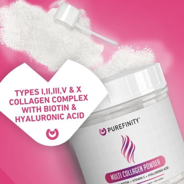 Multi Collagen Peptides Powder - Dissolving Collagen Powder Type I, II, III, V & X with Biotin & Vitamin C - Anti-Aging, Healthy Hair, Skin & Nails - Unflavored - Image 3