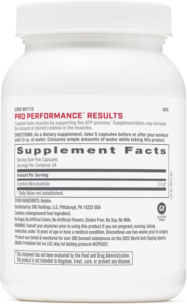 GNC Pro Performance Creatine Monohydrate 3500mg - 120 Capsules, Helps Improve Athletic Performance - Image 3
