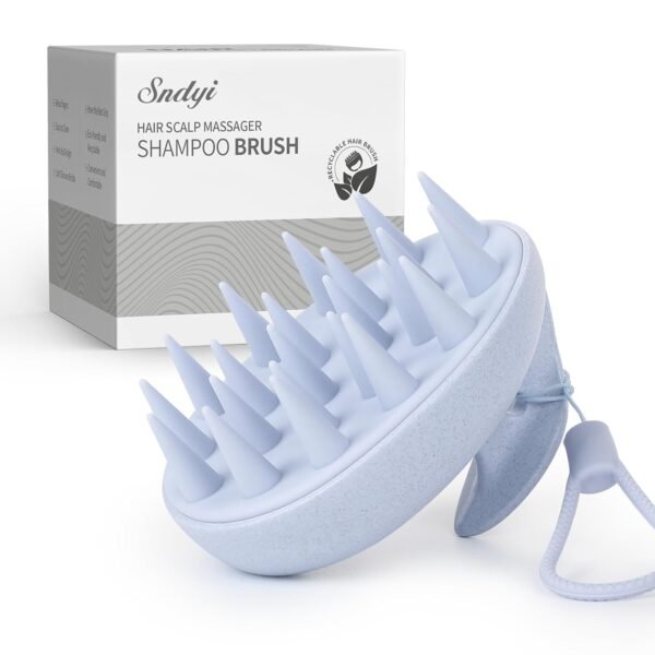 Sndyi Scalp Massager Shampoo Brush, Scalp Scrubber with Soft Silicone Bristles, Scalp Exfoliator for Dandruff Removal, Wheat Straw Hair Scalp Massager for Hair Growth, Wet Dry Scalp Brush, Blue - Image 2