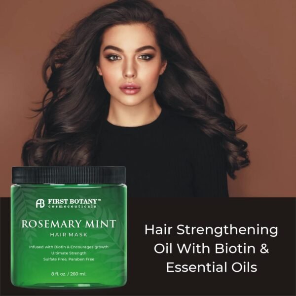 First Botany, Rosemary Mint Biotin Mask - Restorative Deep Conditioning moisturizer w/rosemary oil, for Dry Damaged Hair and growth, Sulfate Free treatment & hair care 8 oz - Image 3