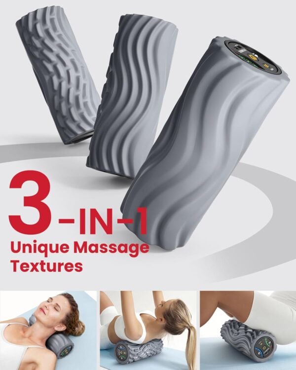 FITINDEX Foam Roller for Back Pain, 5-Speed Vibrating Foam Roller Muscle Massage, FSA HSA Eligible Exercise, Yoga, Muscles Deep Tissue, Physical Therapy, Muscle Recovery, Neck, Leg, Rechargeable, Gray - Image 5