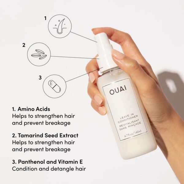 OUAI Leave In Conditioner & Heat Protectant Spray - Prime Hair for Style, Smooth Flyaways, Add Shine and Use as Detangling Spray - No Parabens, Sulfates or Phthalates (1.5 oz) - Image 4