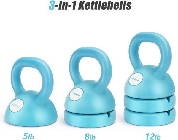 Adjustable Kettlebell Weight Set: 3-in-1 Kettlebells (5lbs 8lbs 12lbs) for Home Gym Full-Body Workout Strength Training Weight Loss | Good for Beginners - Image 3