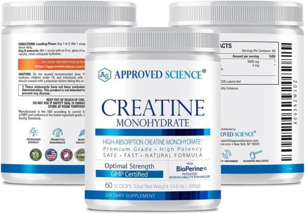 Approved Science Creatine Monohydrate Powder with BioPerine - Workout Support - 120 Servings - 5g Per Serving - Unflavored - Pack of 2 - Non-GMO, Vegan - Image 5