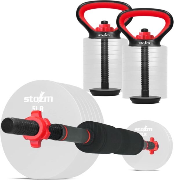 STOZM Weightlifting Accessories Set – Adjustable Fitness Set with 2X Kettlebell Handles & Base, 2X Dumbbell Handles, 4X Screw Nuts, 1x Dumbbell Connector for Weightlifting - Image 2