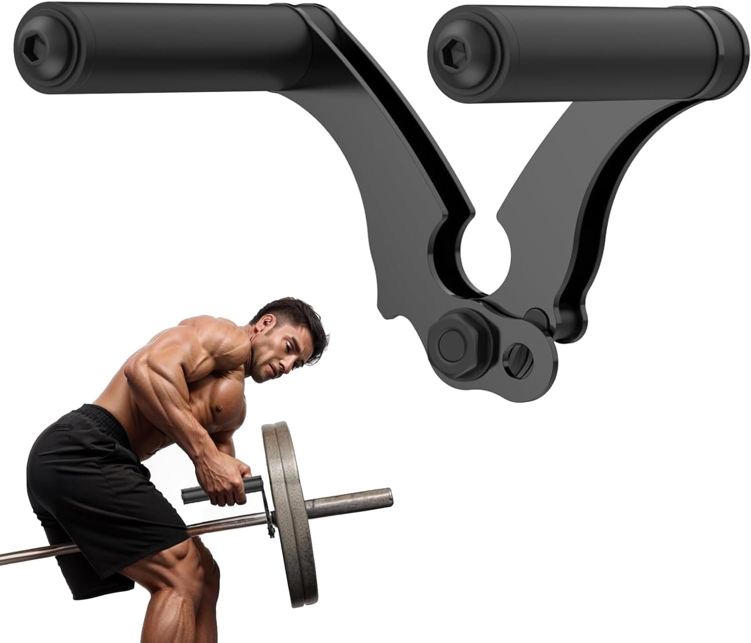 V Bar Row Landmine Handle Attachment for Barbell Bars, Solid Double D Handle, T-Bar Row Handle Attachments with Non-Slip Rubber Grip, Fits Olympic Bar Strength Training Bar - Image 2