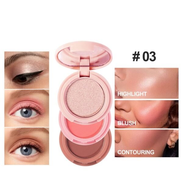 Blush and Highlighter Palette,3 in 1 Contour Palette,Cruelty-Free Matte Bronzer Powder,women's brightening pearlescent highlighter，Eyeshadow powder makeup set (03#) - Image 3