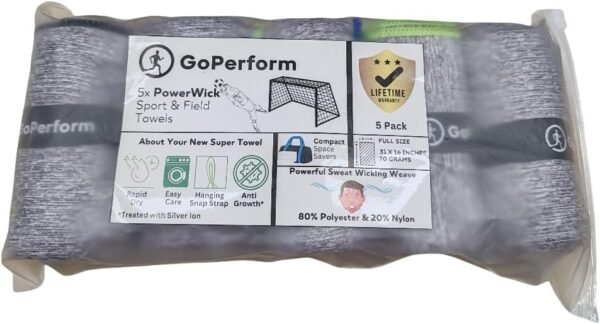 PowerPlay Sports Sweat Towels - Silver Ion 5 Set - Anti-Grime, Deodorizing, Rapid Dry, High Absorption Hanging Snap Towel Accessories for Basketball, Football, Baseball, Soccer, and Running - Image 9