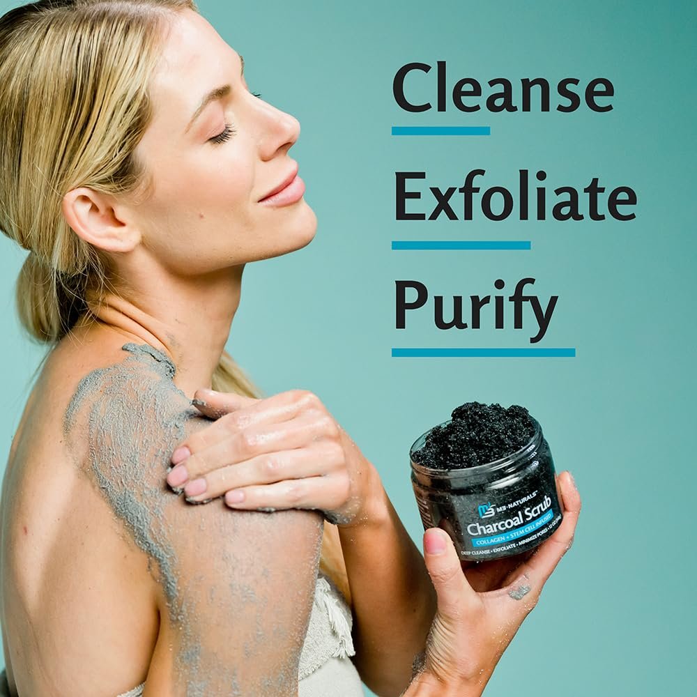 Charcoal Scrub Face Foot & Body Exfoliator Infused with Collagen and Stem Cell Exfoliating Salt Body Scrub for Toning Skin Cellulite Skin Care Body by M3 Naturals - Image 6