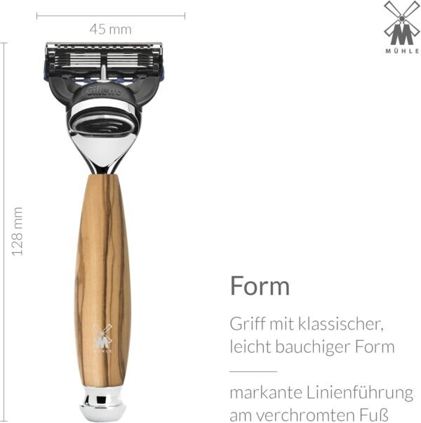 MÜHLE VIVO Olive Wood 4-Piece Pure Badger 5-Blade Razor Shaving Set - Image 4
