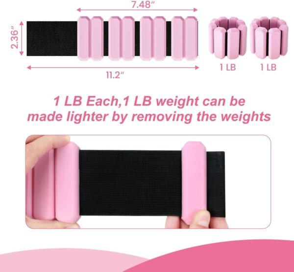 Wrist Ankle Weights for Women, Adjustable Arm Leg Weights Set of 2 (1lb Each), Wearable Weights For Yoga, Gym, Pilates, Barre, Walking, Running, Exercise, Strength Training - Image 5