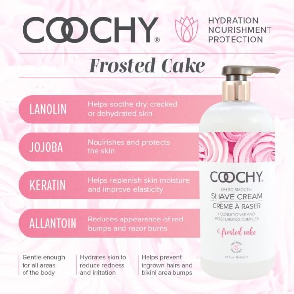 Coochy Intimate Shaving Cream | Shave Conditioner & Moisturizer for Face & Body | Ideal for Sensitive Skin Care | Frosted Cake, 32 oz - Image 3