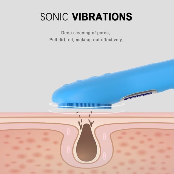 Silicone Face Scrubber Exfoliator, Rechargeable Facial Cleansing Brush with LCD Screen for Men & Women, Sonic Face Brush for Cleaning and Deep Cleansing and Exfoliating - Image 3