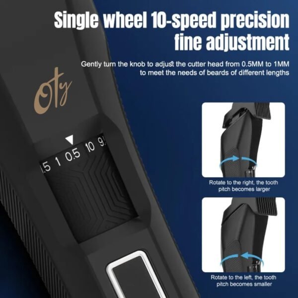 Oty-Beard Trimmer for Men-20-Length Adjustable Blade Wheel, Stainless Steel, T-Blade, Professional Grooming, Precision Facial Hair & Body Trimming, Rechargeable, Cordless, Waterproof, Wet/Dry Clipper - Image 3