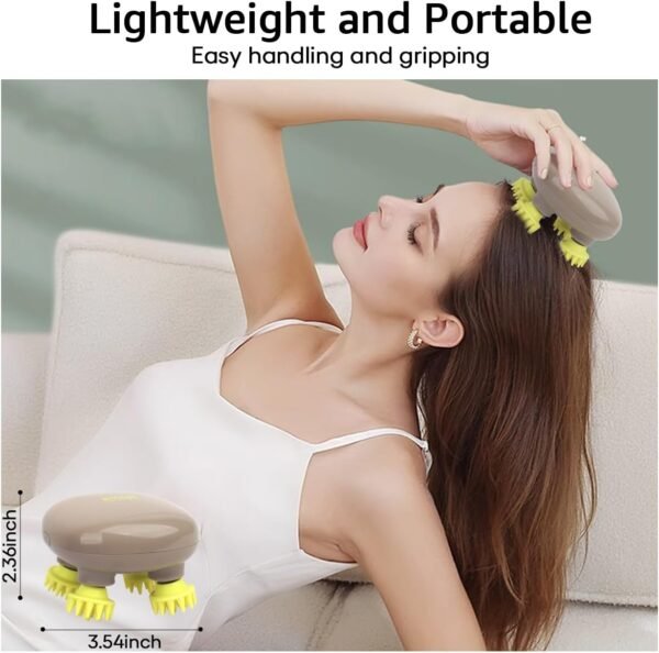 Electric Scalp Massager Portable Head Scratcher with Tissue Kneading Nodes with 4 Replacement Massage Heads - Image 7