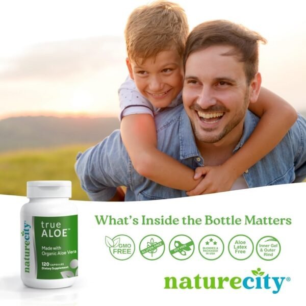 True-Aloe 80,000mg Aloe Vera Gel Equivalent Per Serving – Made with Organic Aloe Vera (120 Capsules) Digestive, Skin and Joint Support | Small Easy-to-Swallow Pills - Image 3