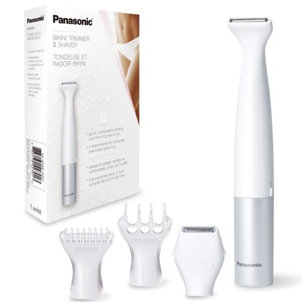 Panasonic Bikini Trimmer and Shaver for Women with 4 Attachments for Gentle Grooming in Sensitive Areas, Wet/Dry, Battery-Operated – ES-WV60-S (White / Silver) - Image 9
