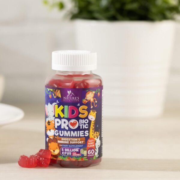 Kids Probiotic Gummies - Chewable Daily Probiotics for Kids Ages 3+ - Natural Digestive Health & Immune Support Vitamin - Vegan, Gluten Soy & Dairy Free, Berry Flavored, Shelf Stable - 60 Gummies - Image 10