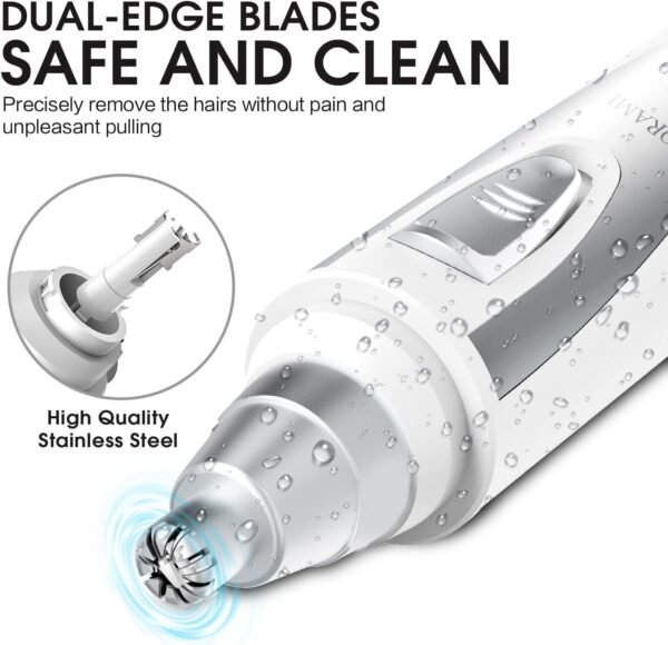 Ear and Nose Hair Trimmer Clipper - 2024 Professional Painless Eyebrow & Facial Hair Trimmer for Men Women,Battery-Operated Trimmer with IPX7 Waterproof,Dual Edge Blades for Easy Cleansing White - Image 4