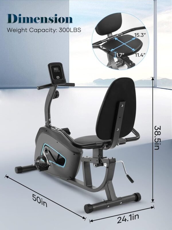 Recumbent Exercise Bike for Home Stationary Bike Sturdy Quiet 8 Levels Exercise Bike Large Comfortable Seat Heart Rate Handle & Device Holder 300 LB Weight Capacity - Image 8