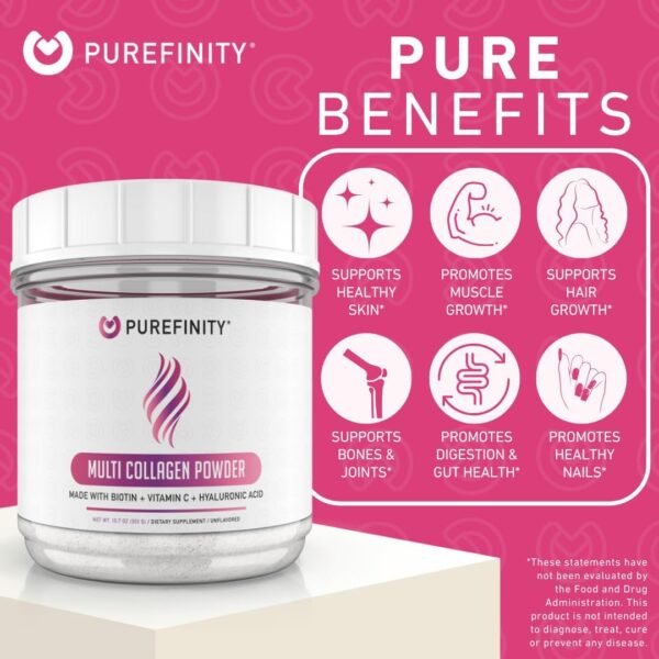 Multi Collagen Peptides Powder - Dissolving Collagen Powder Type I, II, III, V & X with Biotin & Vitamin C - Anti-Aging, Healthy Hair, Skin & Nails - Unflavored - Image 5