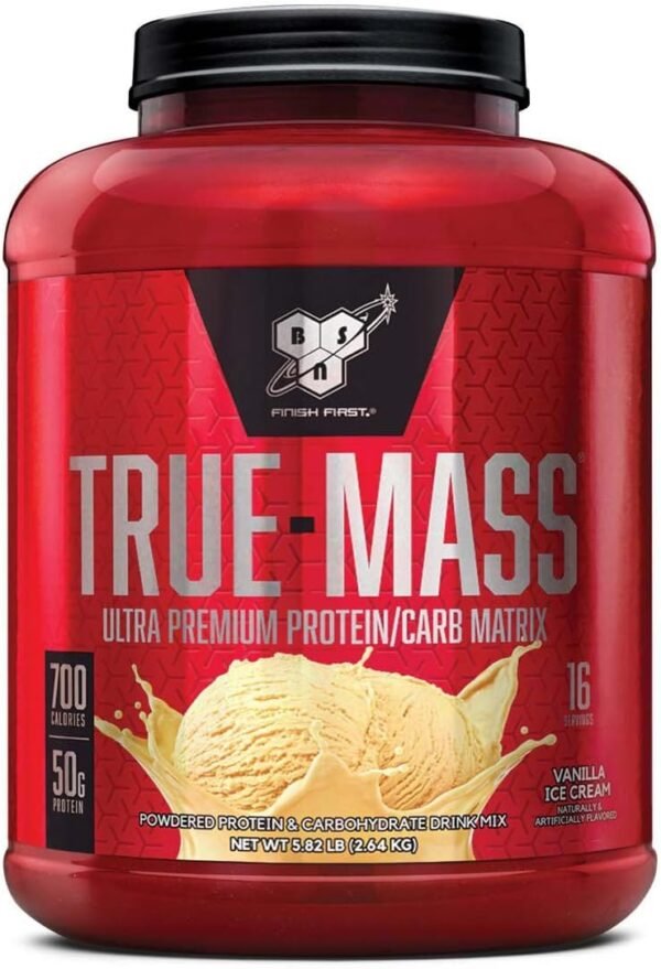 BSN TRUE-MASS Weight Gainer, Muscle Mass Gainer Protein Powder, Vanilla Ice Cream, 5.82 Pound - Image 2