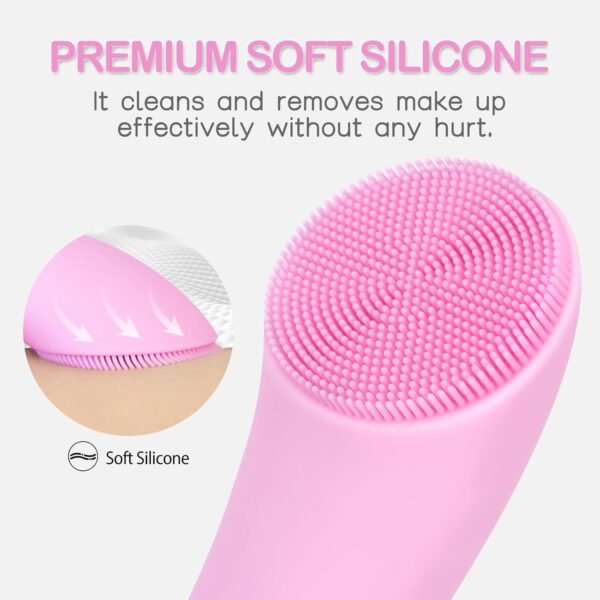 PRITECH Silicone Face Scrubber, Rechargeable Facial Cleansing Brush with Heat Massage End, Vibrating Exfoliating Face Scrubber for Women and Men, Waterproof Facial Scrubber for Deep Cleansing (Pink) - Image 8