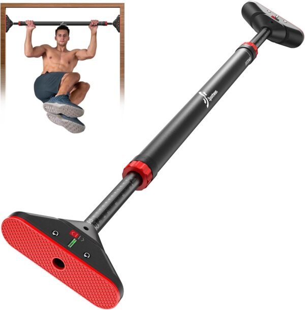 Pull Up Bar for Doorway: Sportneer Strength Training Pull-up Bars without Screw - Adjustable Width Locking Mechanism Chin Up Bar, Thickened Steel Max Limit 440 lbs Upper Body Fitness Pullup Bars for Home (Black-Red) - Image 2